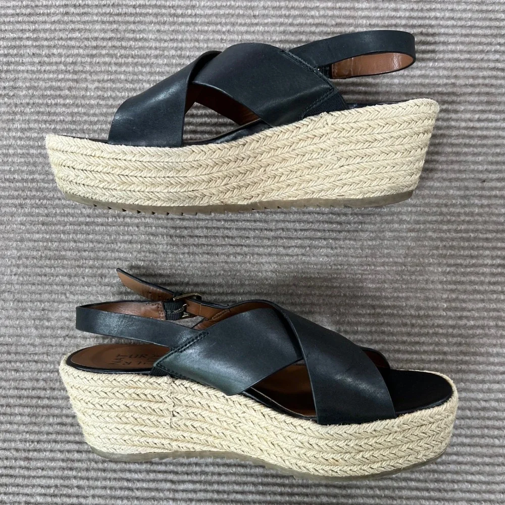 Naturalizer Womens‎ Black Leather Espadrille Platform Wedge Sandals 10M